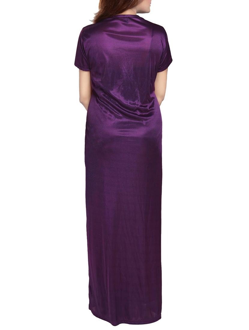 purple lace detail solid sleepwear robe set - 14721552 - Standard Image - 3