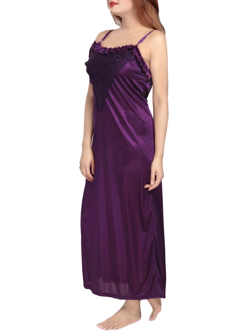 purple lace detail solid sleepwear robe set - 14721552 - Standard Image - 5