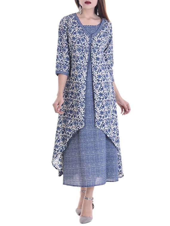 indigo printed layered kurta