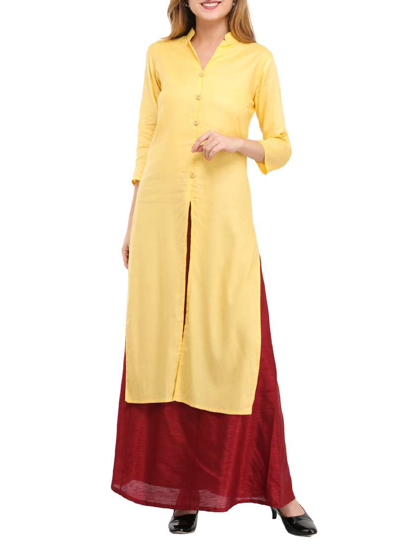 yellow viscose high slit kurta