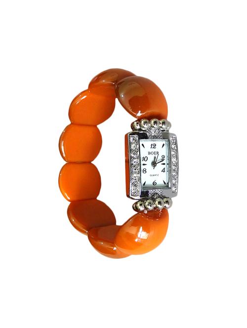 rust colour analog white dial girl's beaded bracelet watch - 718.14 - 14728281 - Standard Image - 0