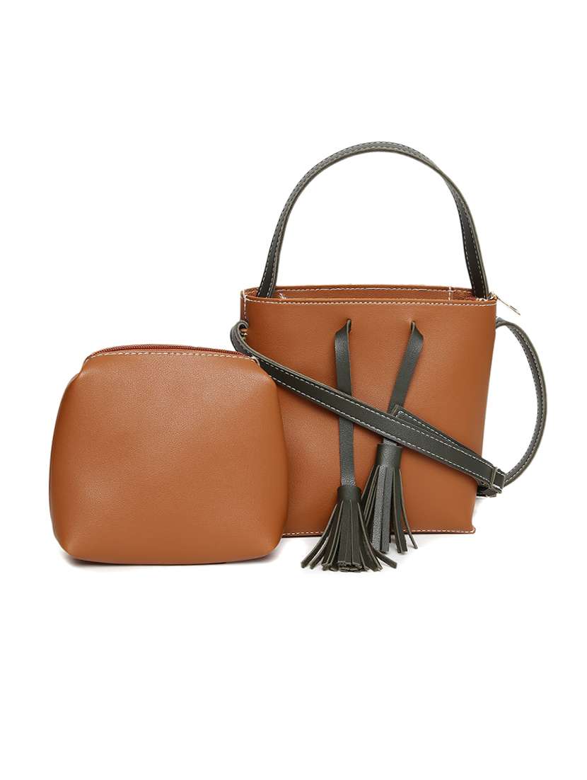 brown solid combo sling bag