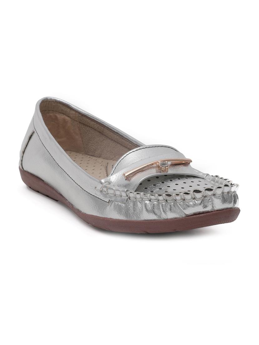 silver faux leather slip on loafers - 14732100 - Zoom Image - 0