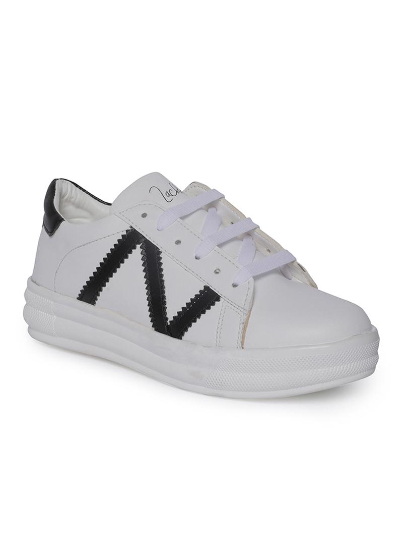 white faux leather laceup sneakers - 14732111 - Zoom Image - 0