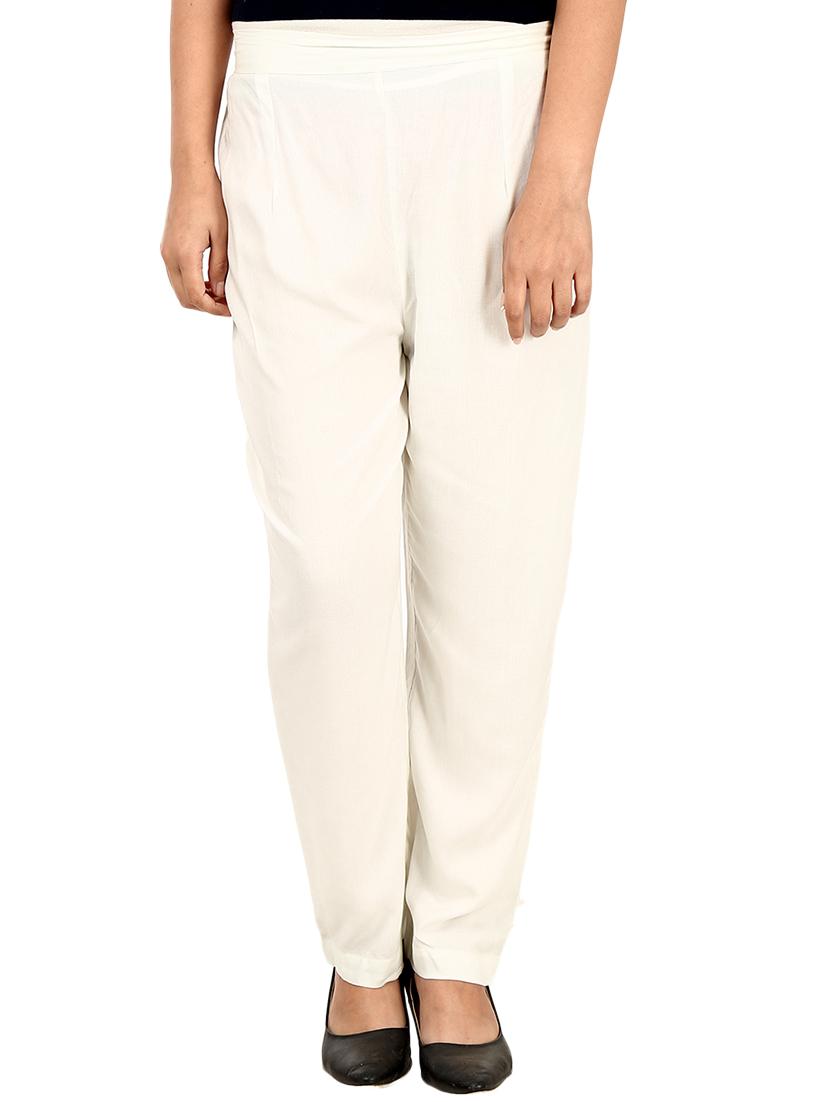 white rayon flat front trouser - 14734091 - Zoom Image - 0