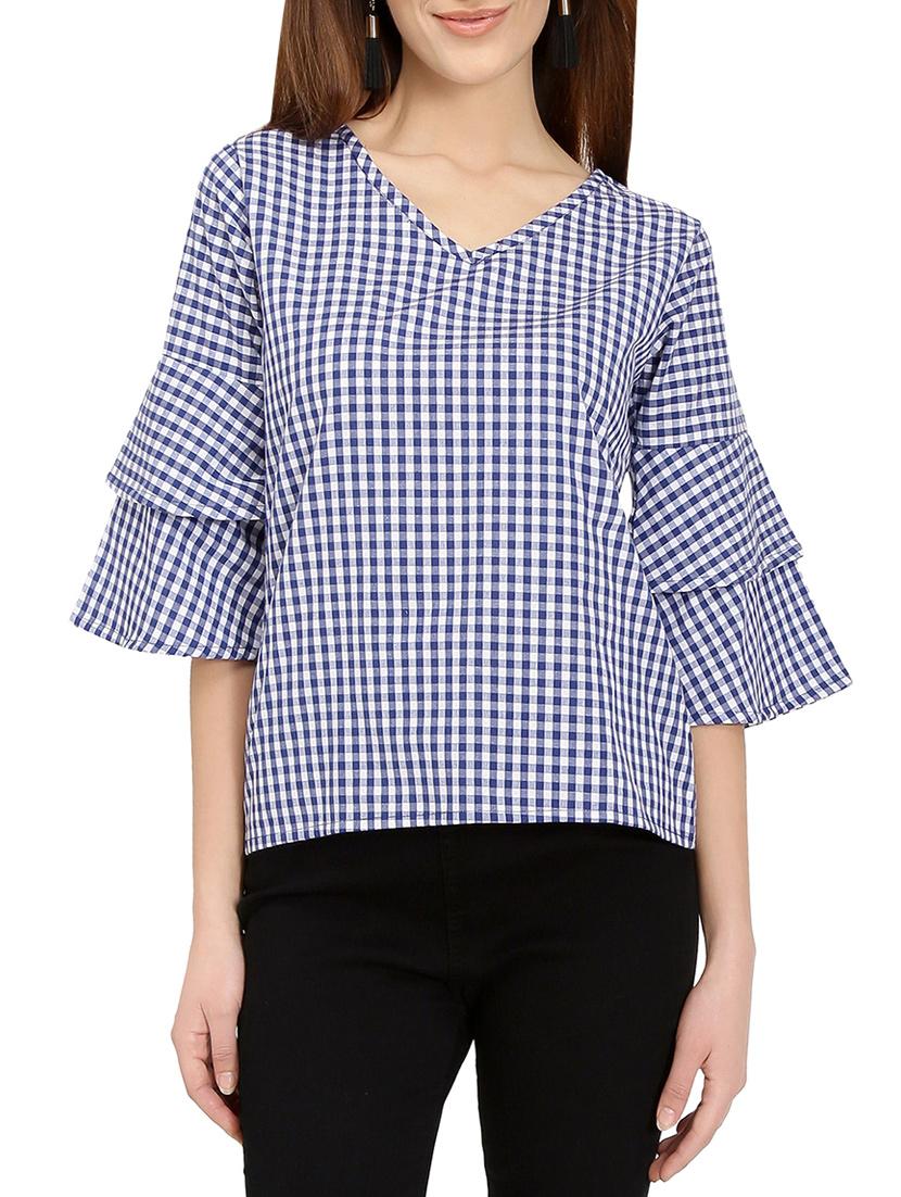 v-neck bell sleeved gingham top - 14736800 -  Zoom Image - 0