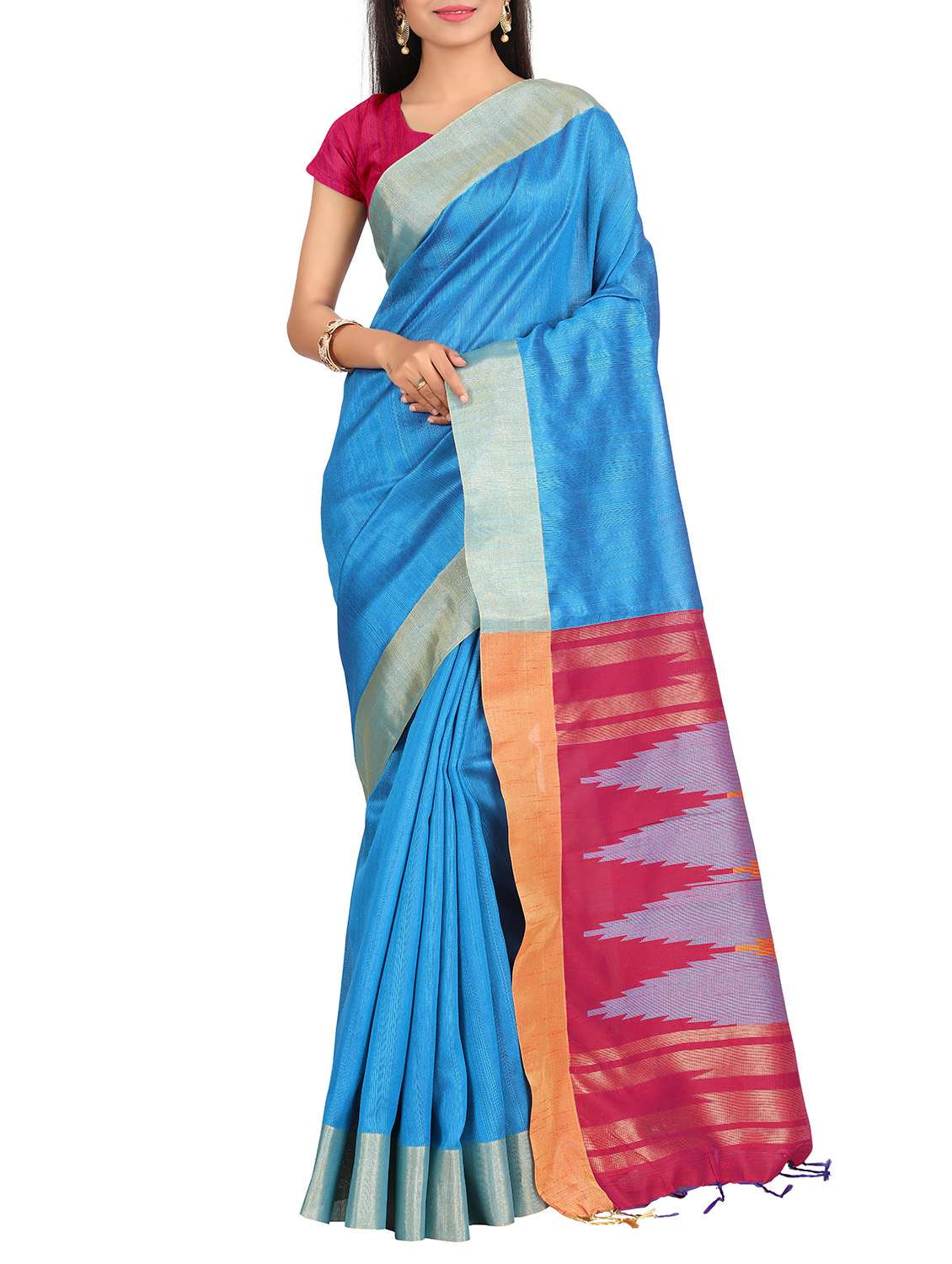 blue bordered saree with blouse