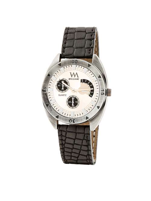 watch me analog quartz white black black leather watch for men and boys wmal-185 - 14737508 - Standard Image - 0