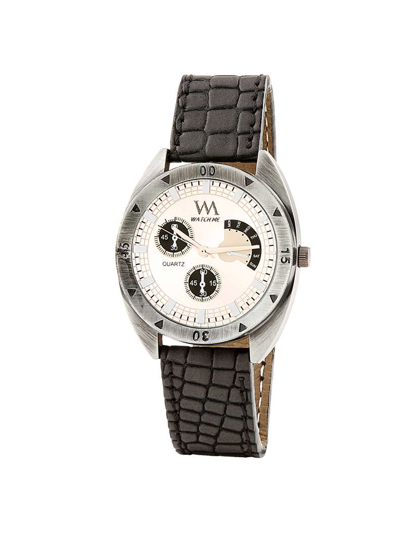watch me analog quartz white black black leather watch for men and boys wmal-185 - 14737508 - Zoom Image - 0