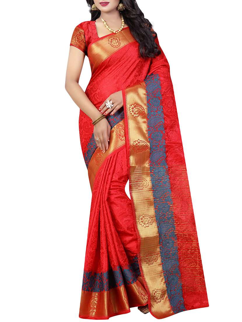 red cotton silk saree with blouse