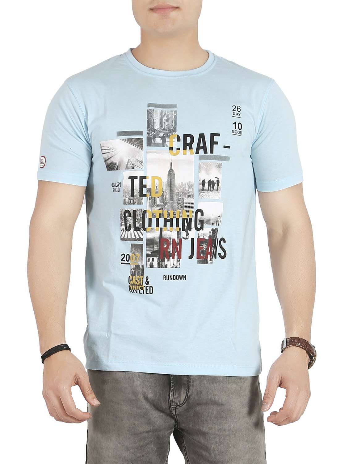 light blue cotton front print tshirt