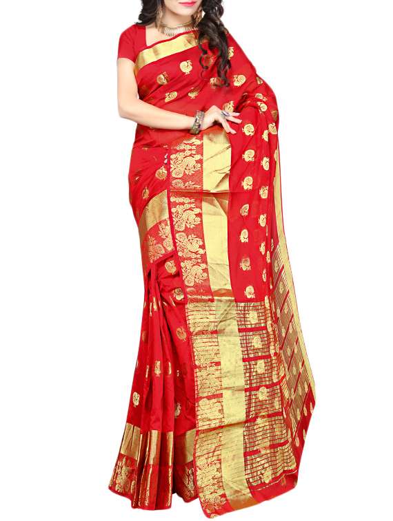 red silk woven saree with blouse