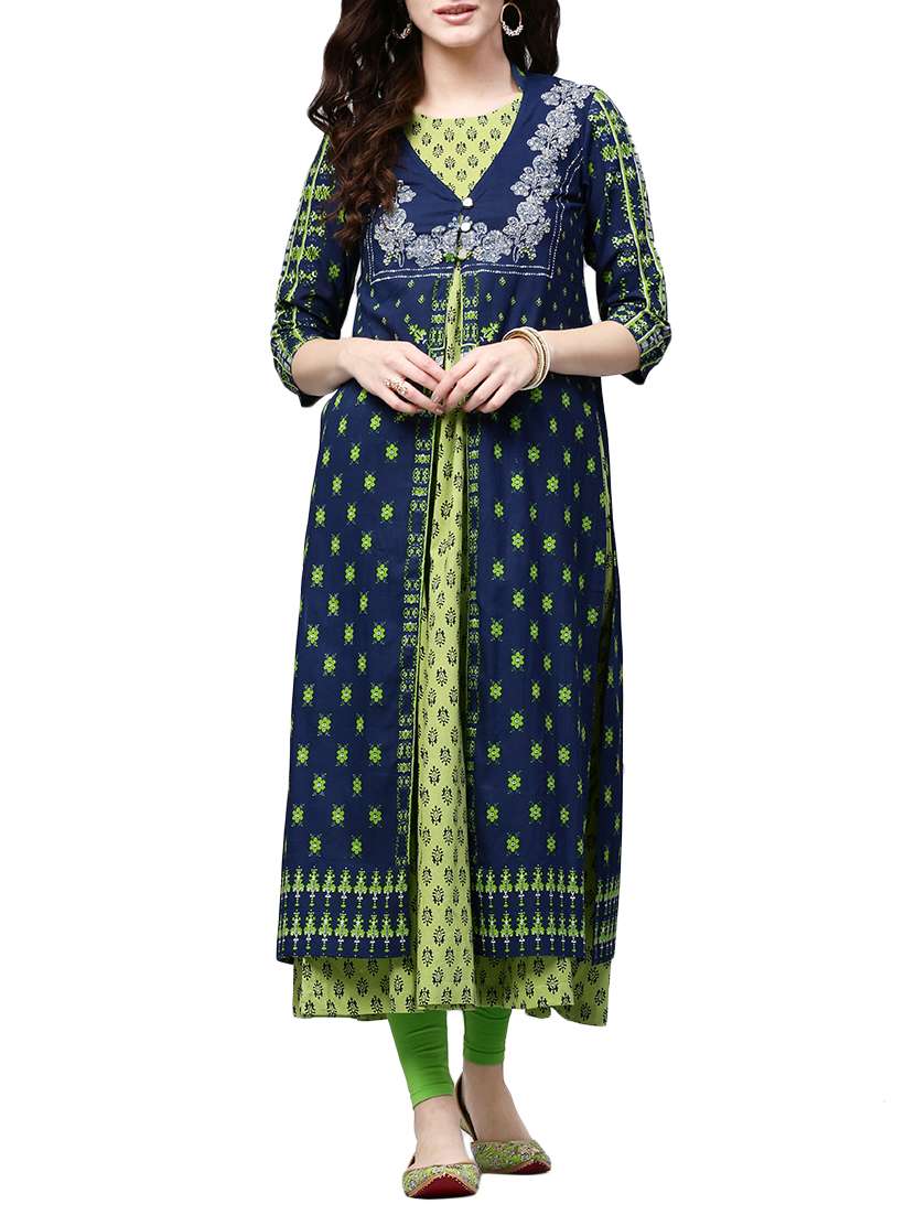 blue cotton layered kurta