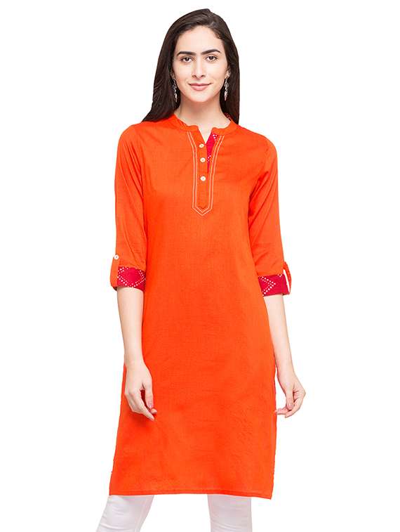 orange synthetic solid kurta - 14758052 - Zoom Image - 0
