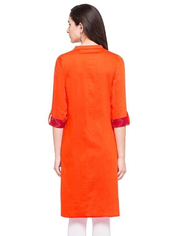 orange synthetic solid kurta - 14758052 - Standard Image - 3