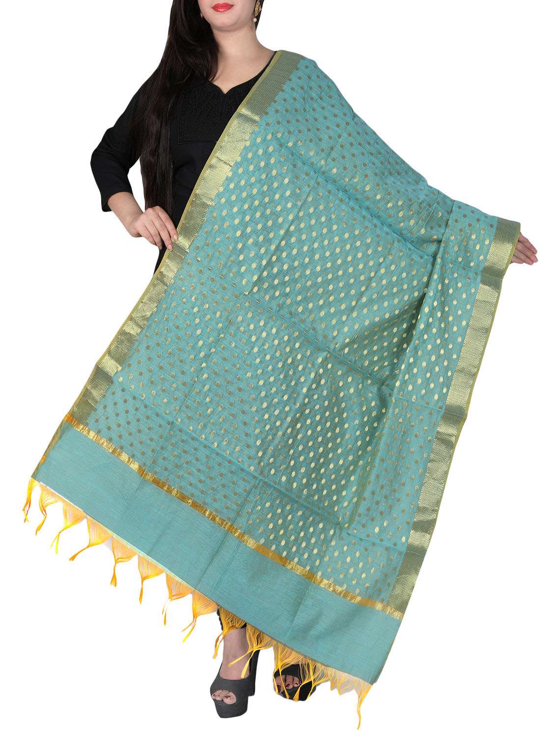 sku blue chanderi dupatta - 14761263 -  Zoom Image - 0