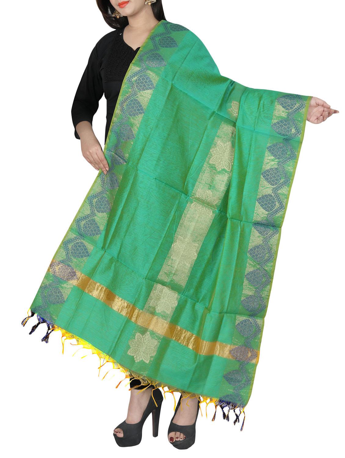 green chanderi dupatta - 14761271 - Zoom Image - 0