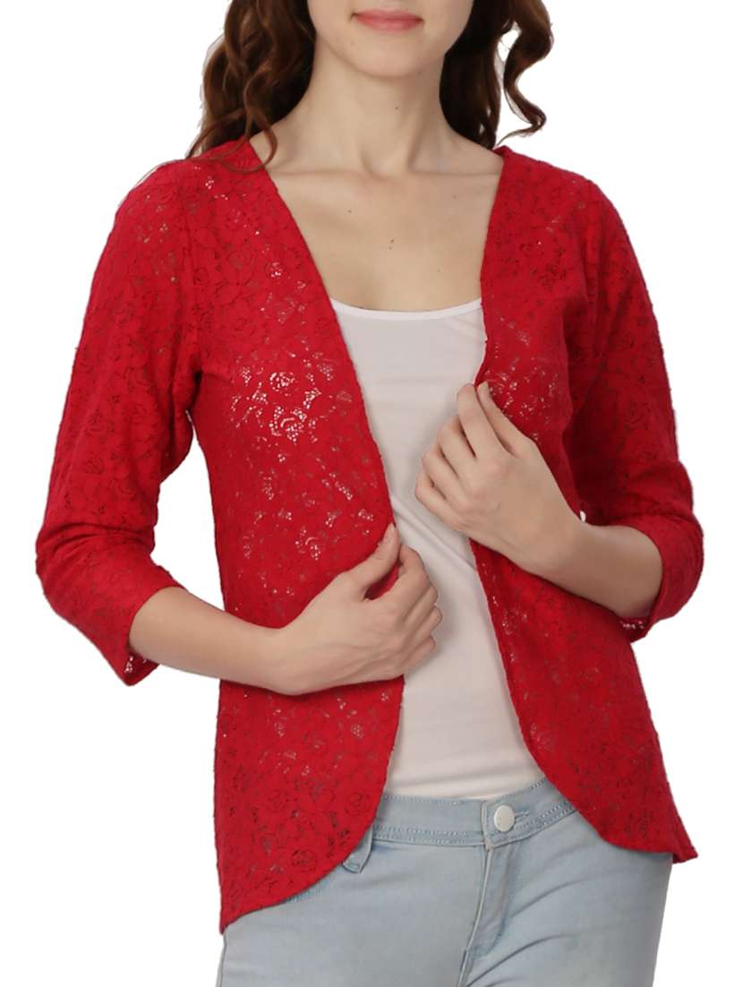 Buy online Red Cotton Shrug from Capes Shrugs for Women by Rute