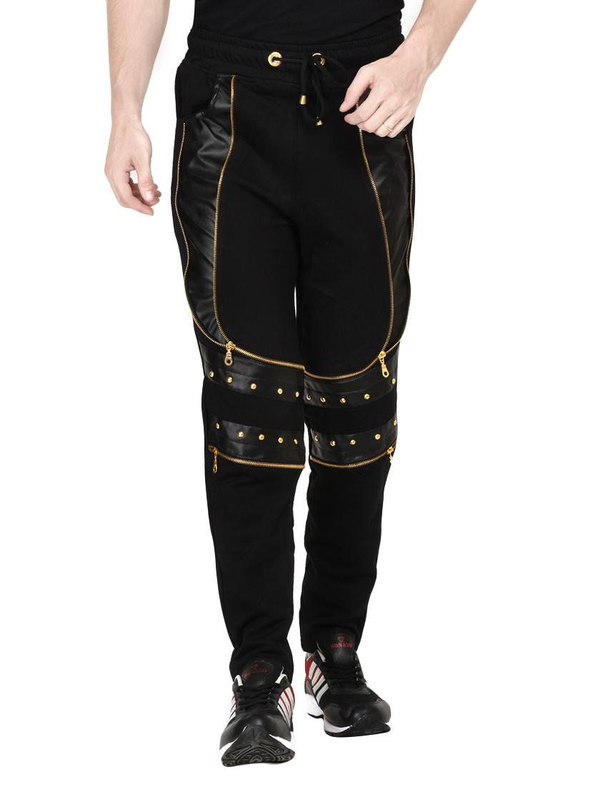 black cotton full length track pant
