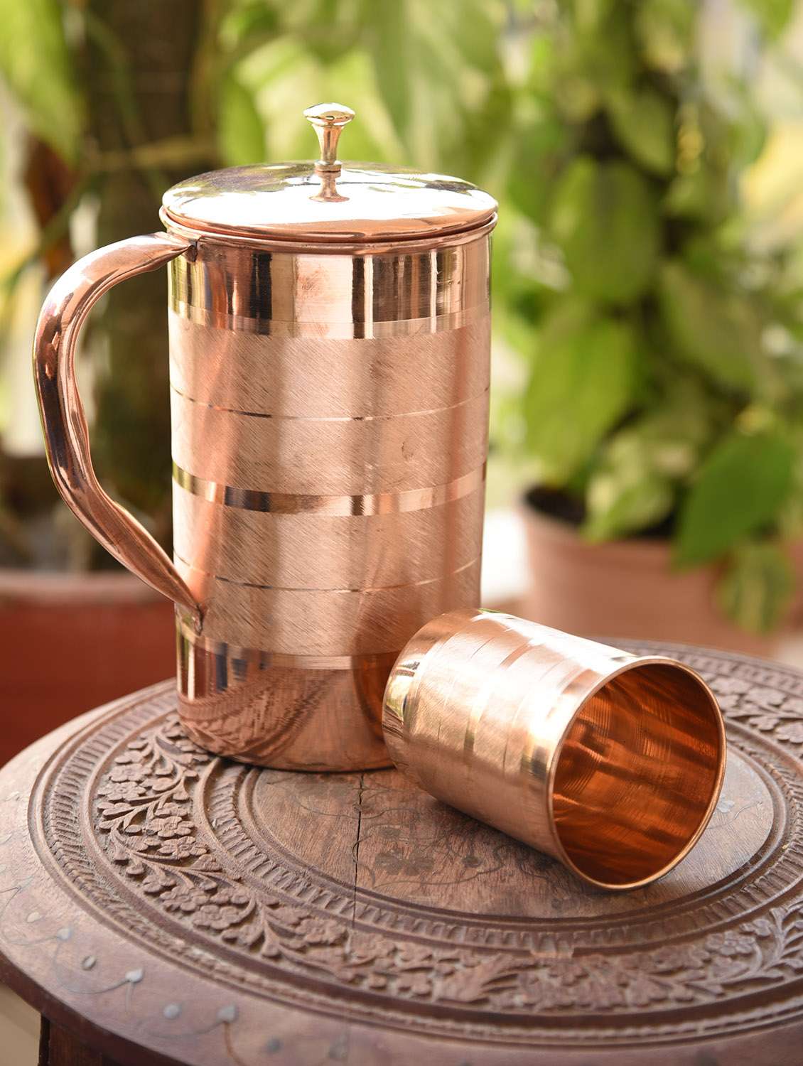 designer copper jug set, 2-pieces, brown