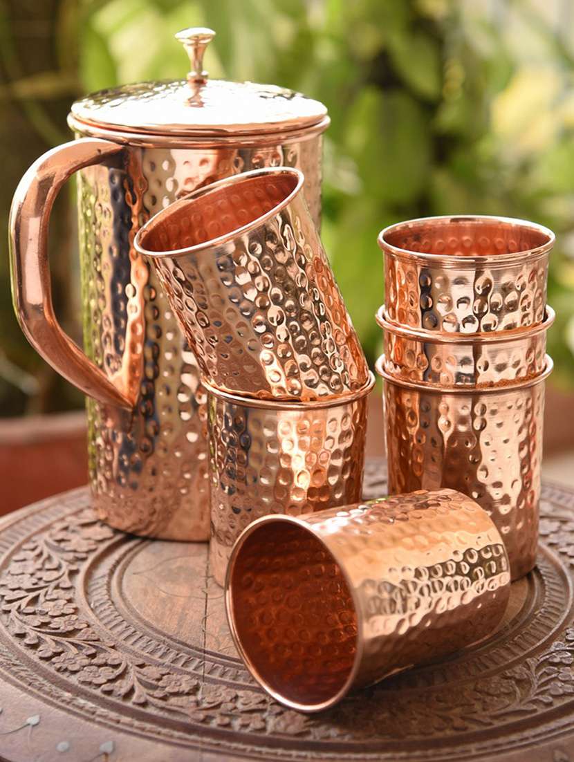 frestol handmade copper jug with six glasses