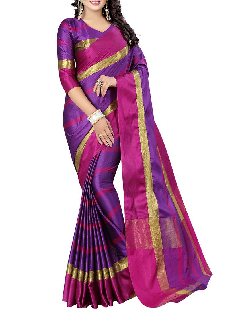 purple cotton silk woven saree with blouse - 14773541 -  Zoom Image - 0
