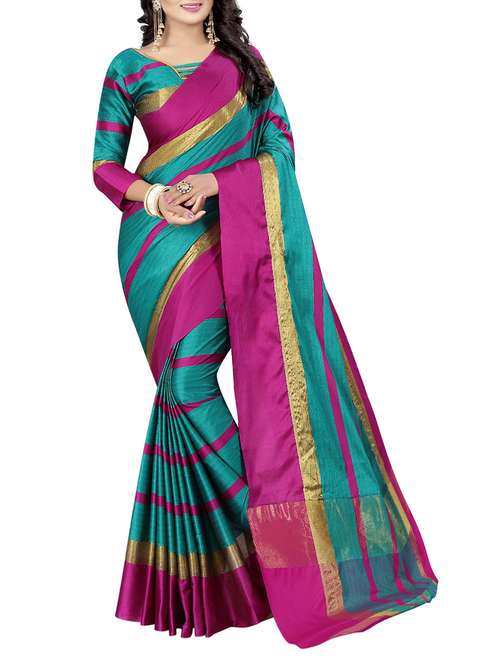 turquoise cotton silk woven saree with blouse - 14773543 -  Standard Image - 0
