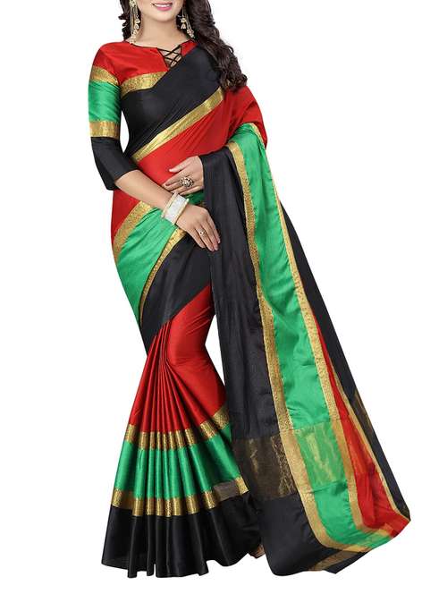red cotton silk woven saree with blouse - 14773549 -  Standard Image - 0