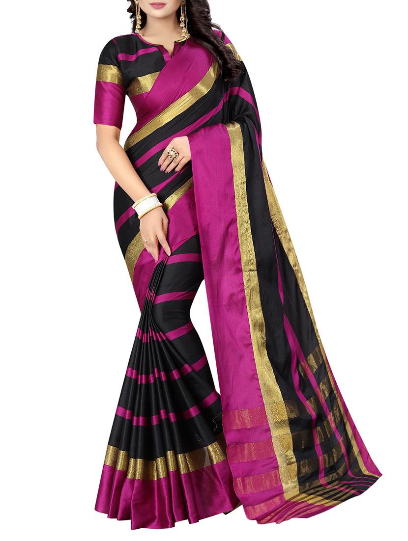 black cotton silk saree with blouse - 14773551 - Zoom Image - 0
