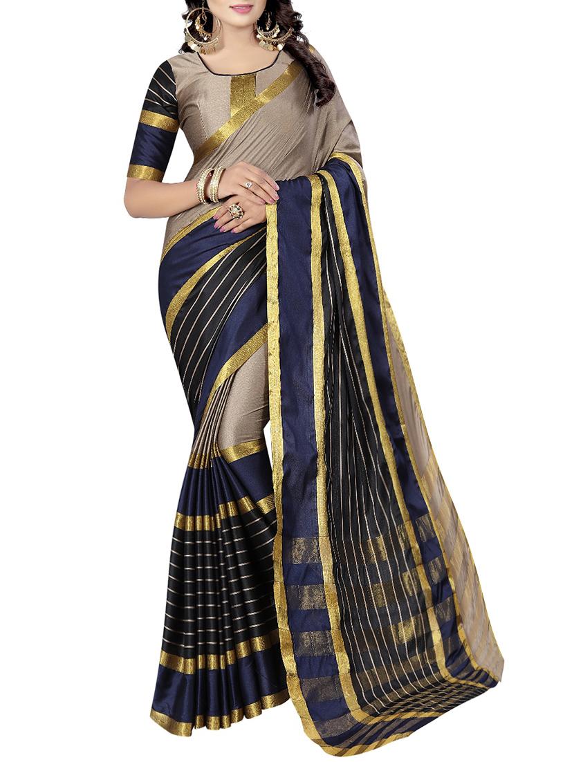 beige cotton silk woven saree with blouse - 14773555 -  Zoom Image - 0