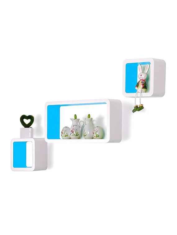 Mdf Artesania Grande Cube Floating Wall Shelves Set Of 3 White Blue