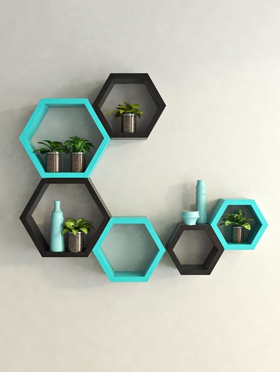 Royals Woods Home Decor Hexagon Shape Storage Wall Shelves Set 6 Royals Woods Home Decor Hexagon Shape Storage Wall Shelves Set 6 Black Blue By Wood Ping For In India 14774316