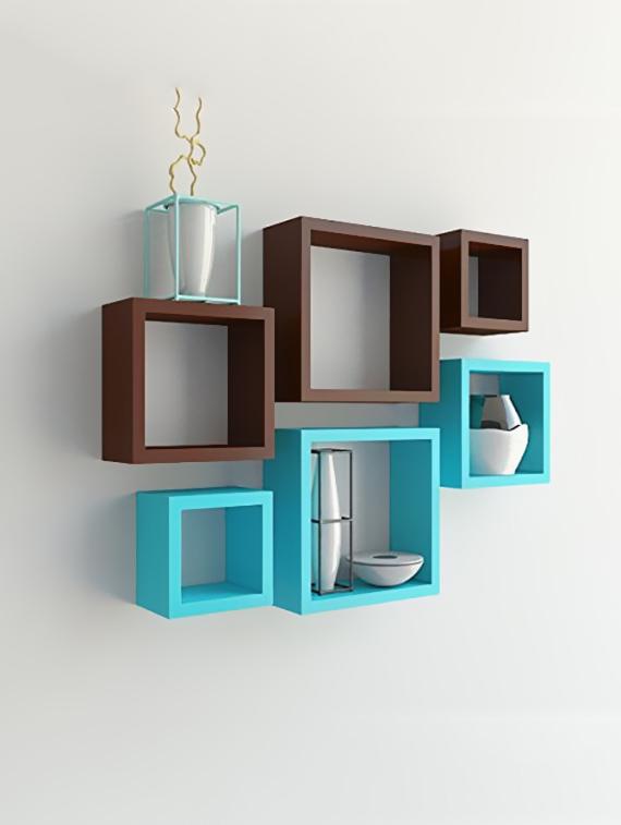 Home Decor Brown Blue Nesting Square Wooden Wall Shelf Set 6 Home Decor Brown Blue Nesting Square Wooden Wall Shelf Set 6 By Royals Wood Ping For Shelves In India 14774366