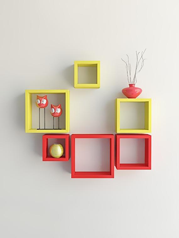 Home Decor Yellow Red Nesting Square Wooden Wall Shelf Set 6 Home Decor Yellow Red Nesting Square Wooden Wall Shelf Set 6 By Royals Wood Ping For Shelves In India 14774386