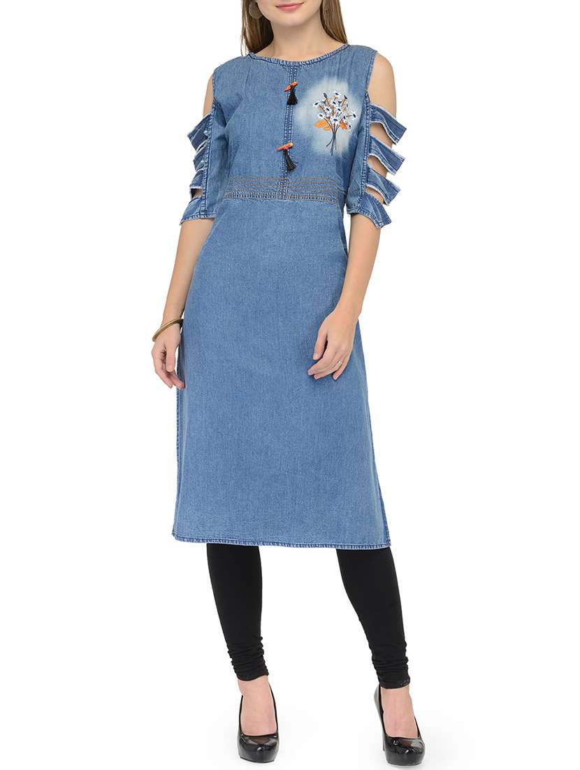 blue denim straight kurta