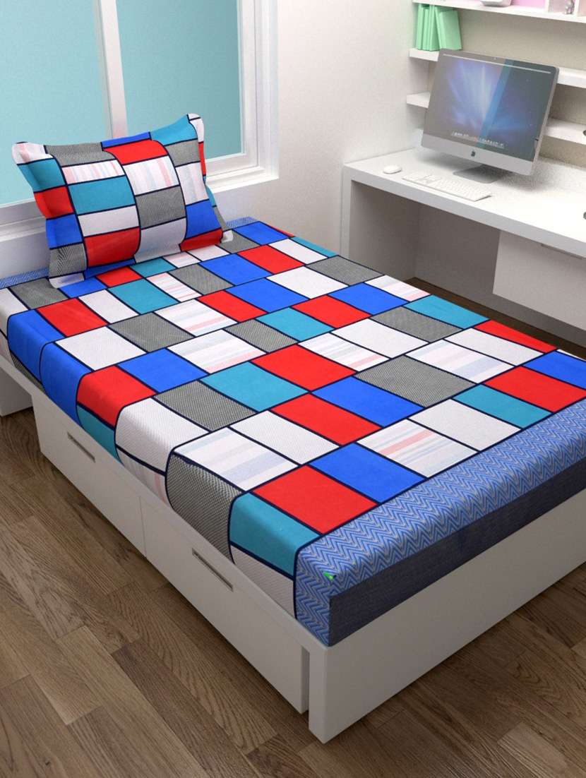 cotton printed single bed sheet with 1 pillow cover