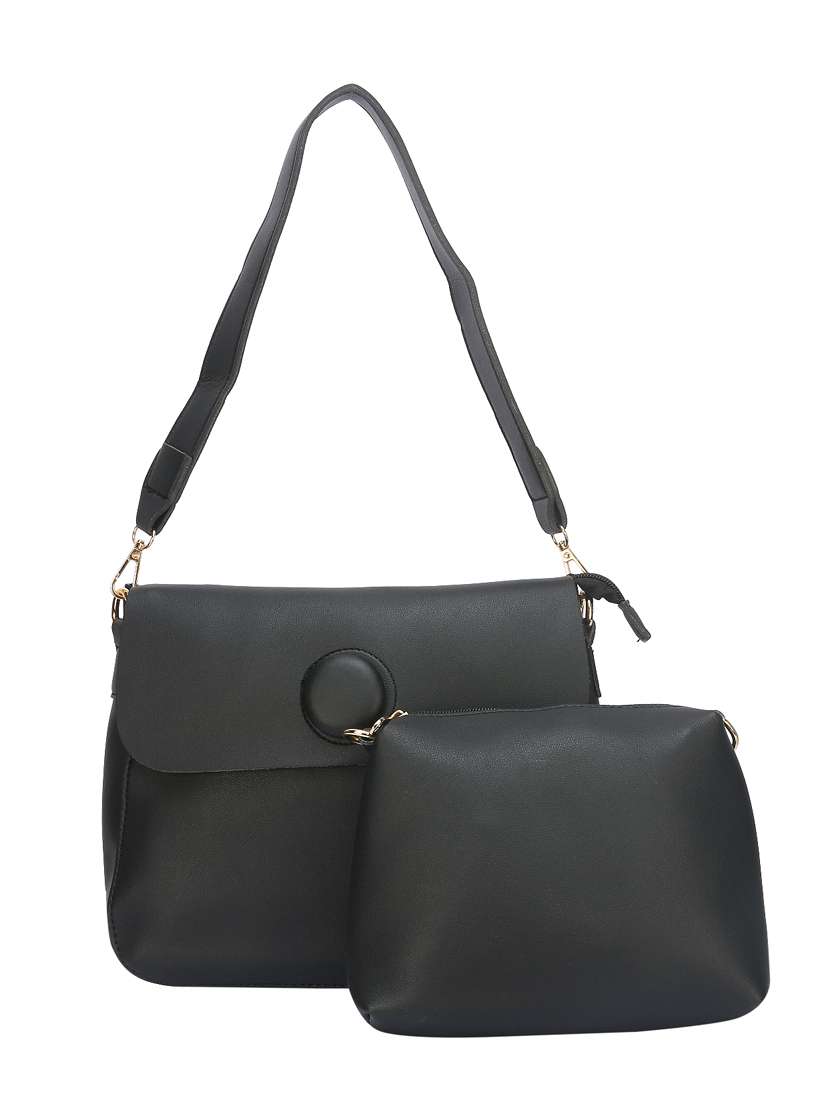 black leatherette  regular handbag