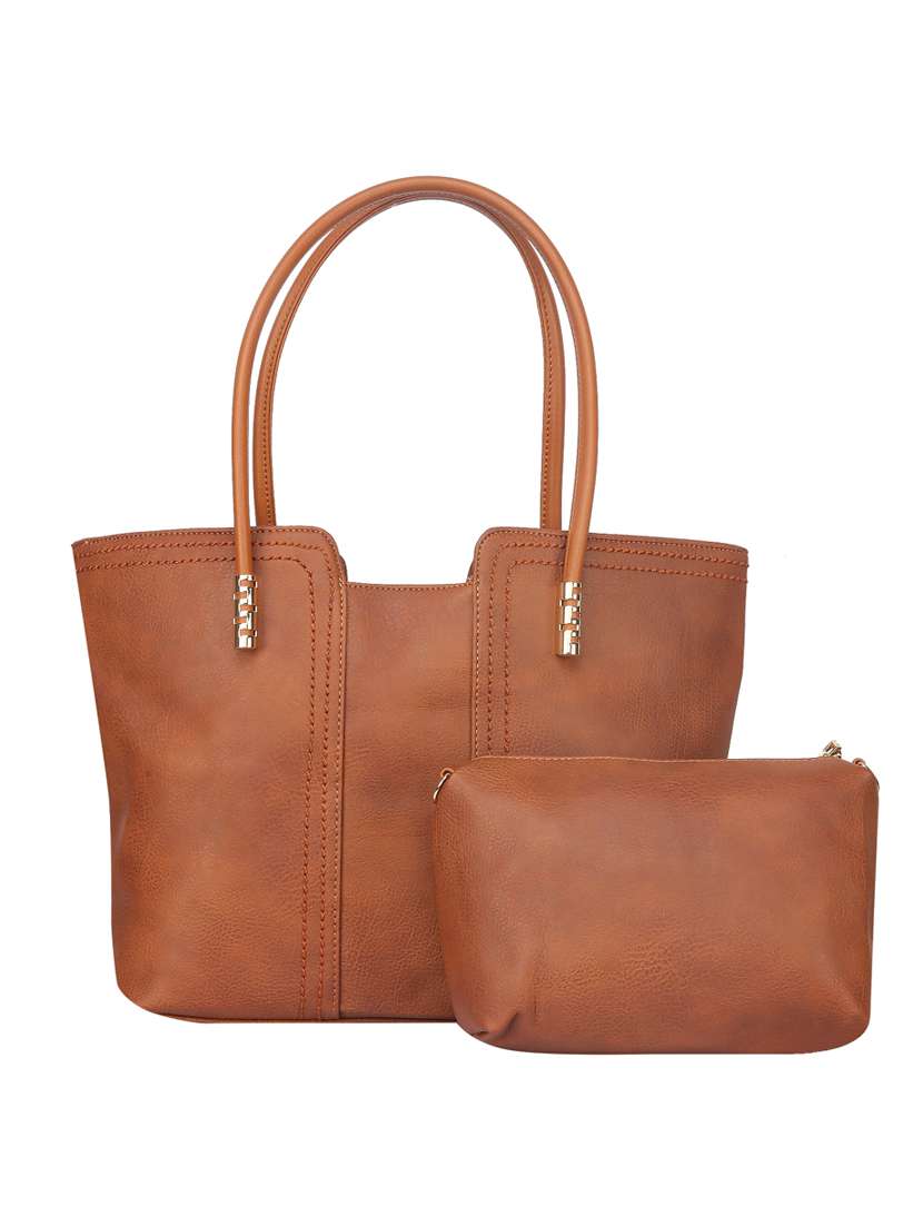 brown leatherette regular handbag