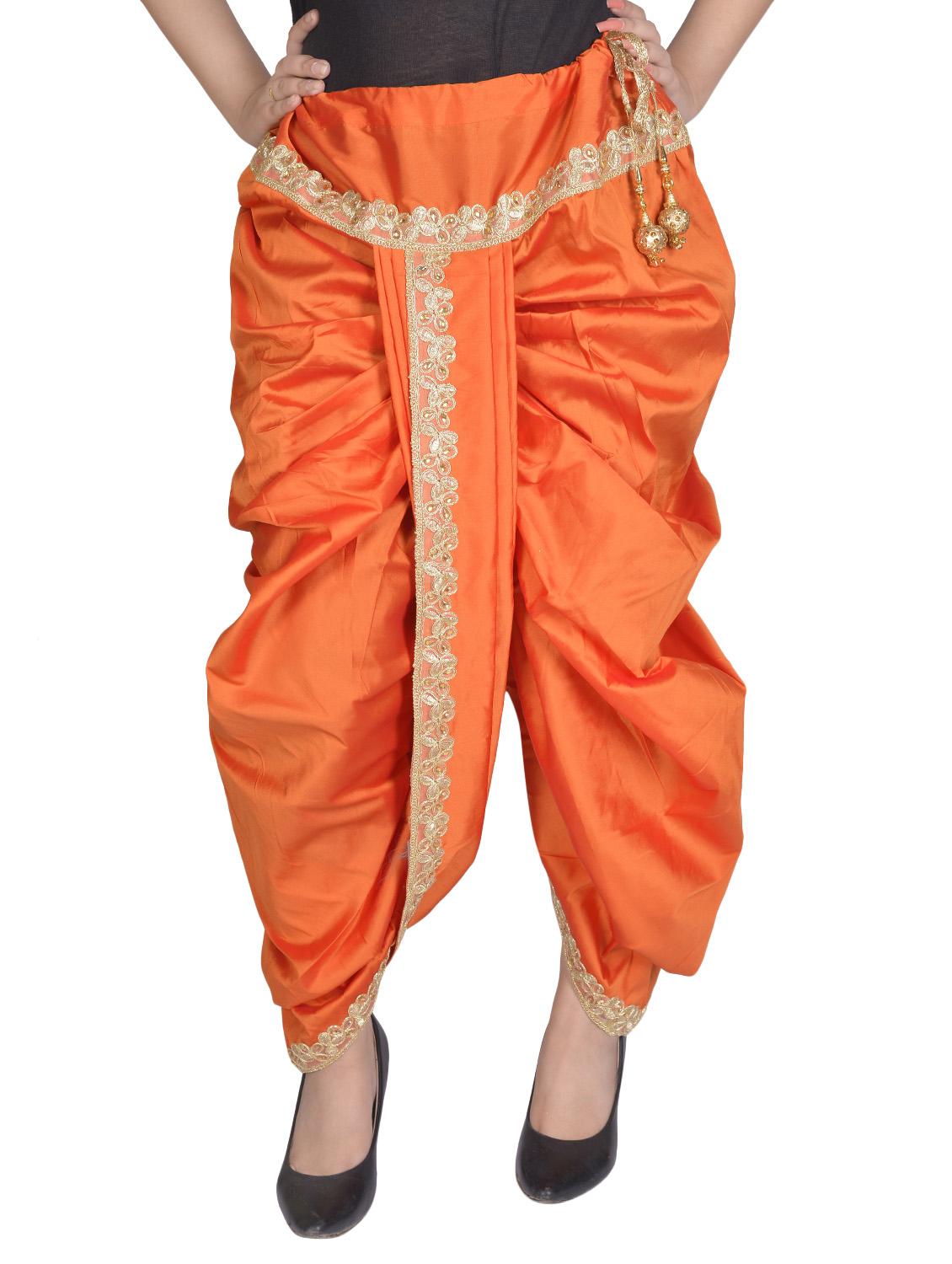 orange satin dhoti salwar salwars - 14783061 - Zoom Image - 0