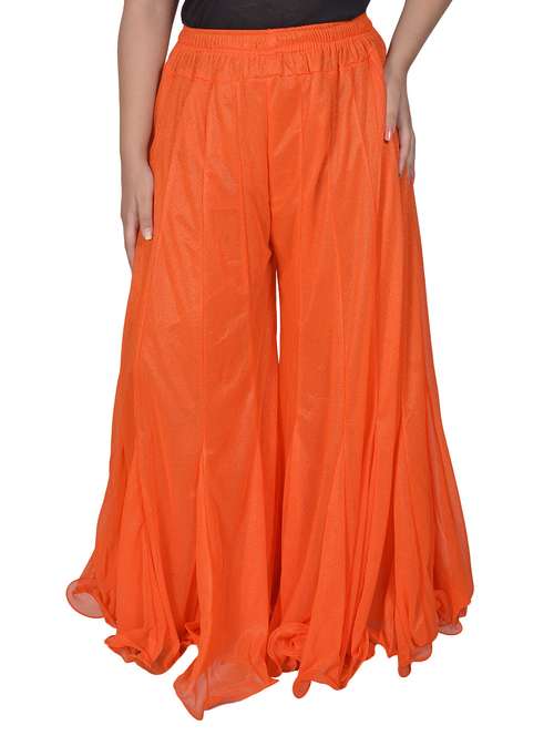 orange net flared palazzo - 14783065 -  Standard Image - 0