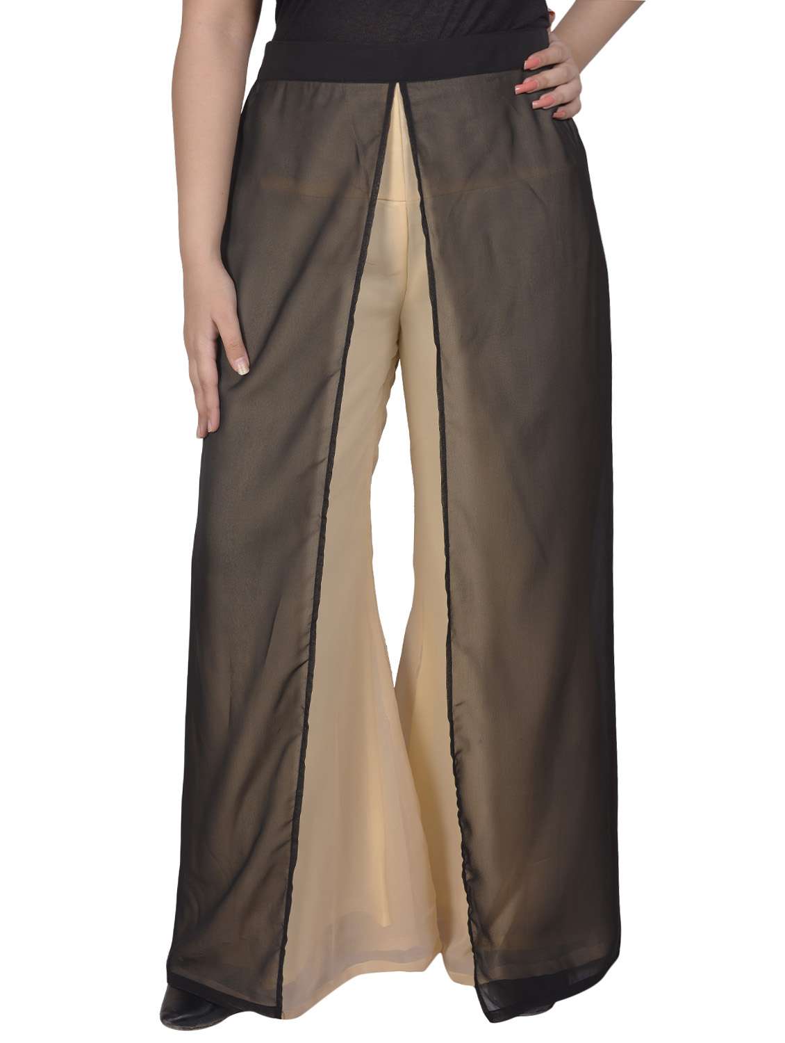 beige georgette flared palazzo - 14783069 - Zoom Image - 0