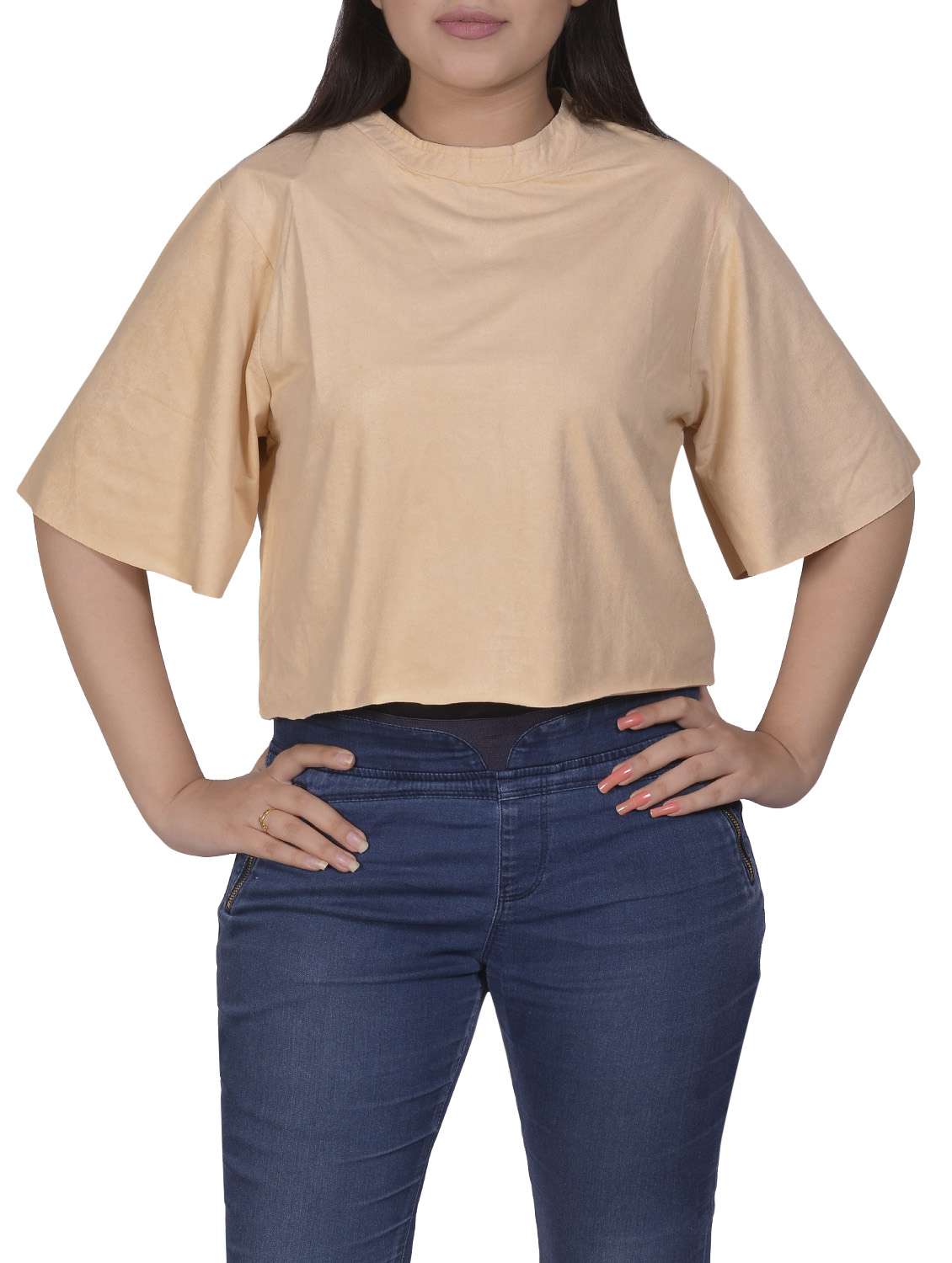 beige velvet crop top - 14783074 -  Zoom Image - 0