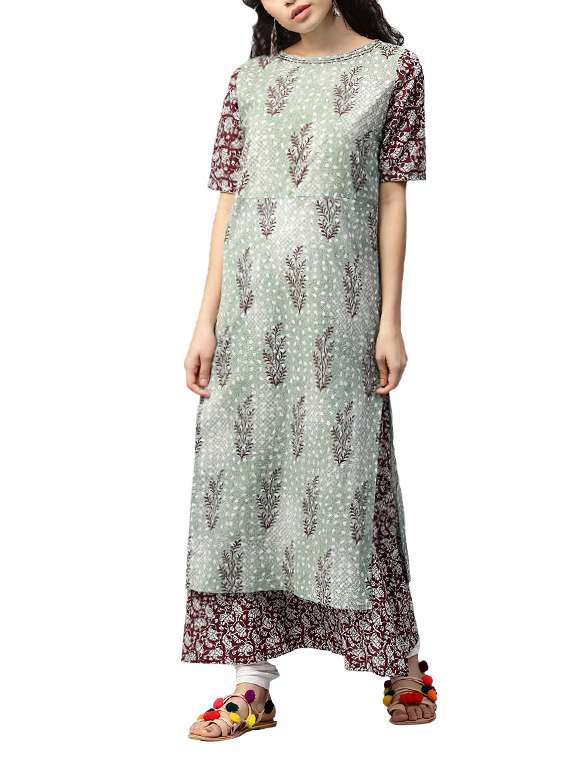 green cotton layered kurta
