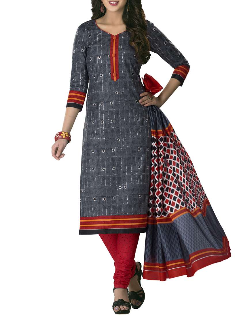 grey cotton printed unstitched suit