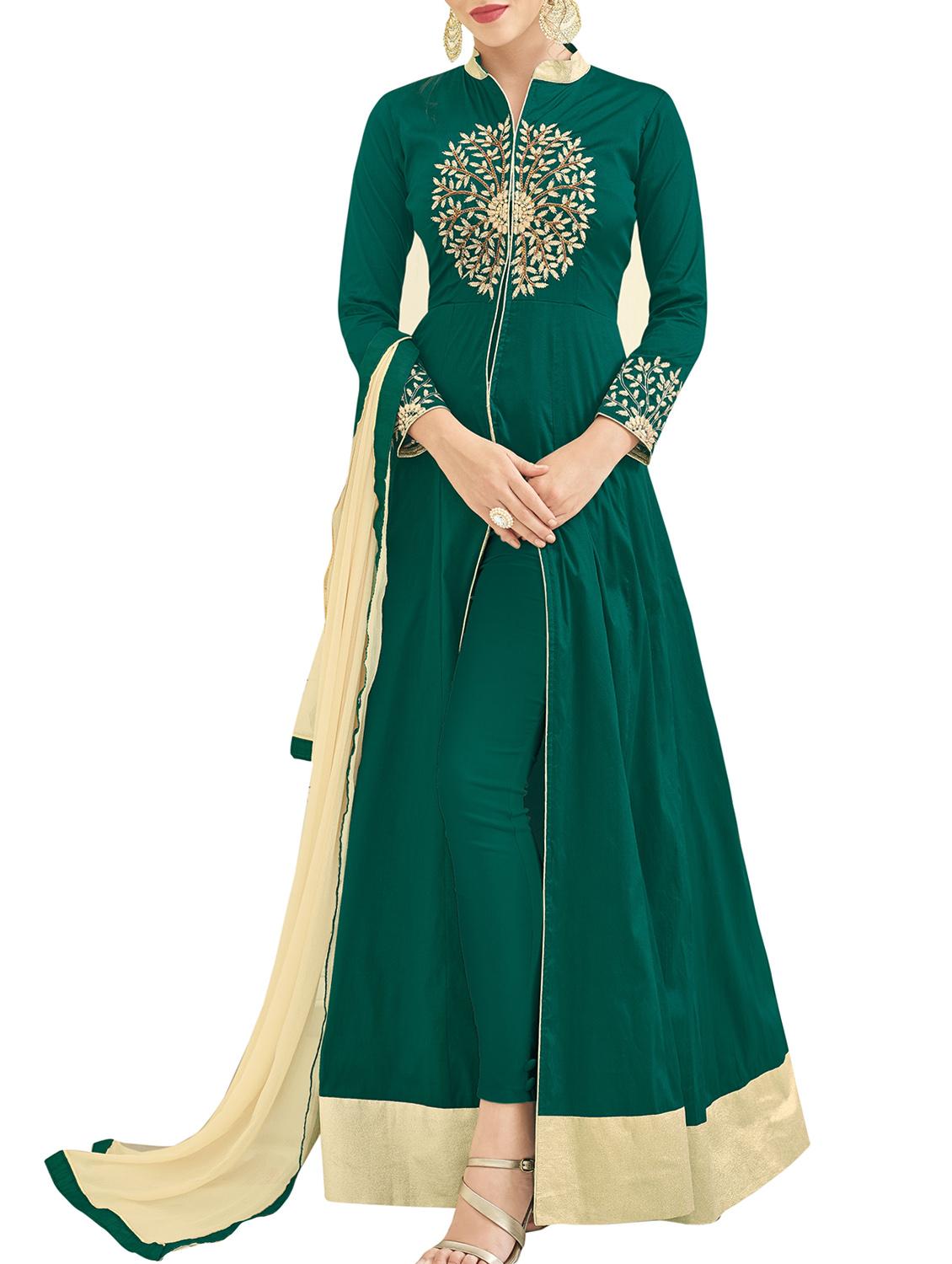 green embroidered semi-stitched suit