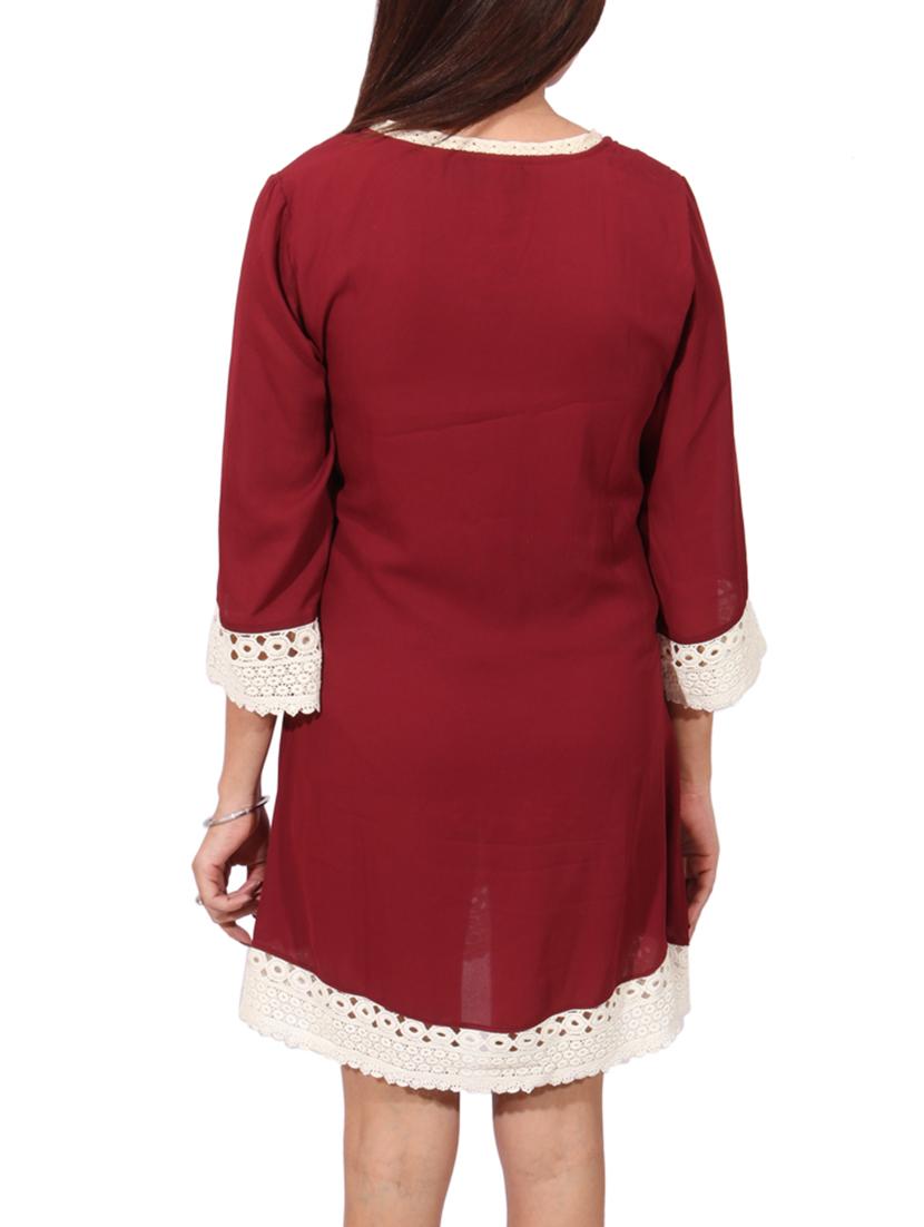 maroon solid a-line dress - 14787647 - Standard Image - 3