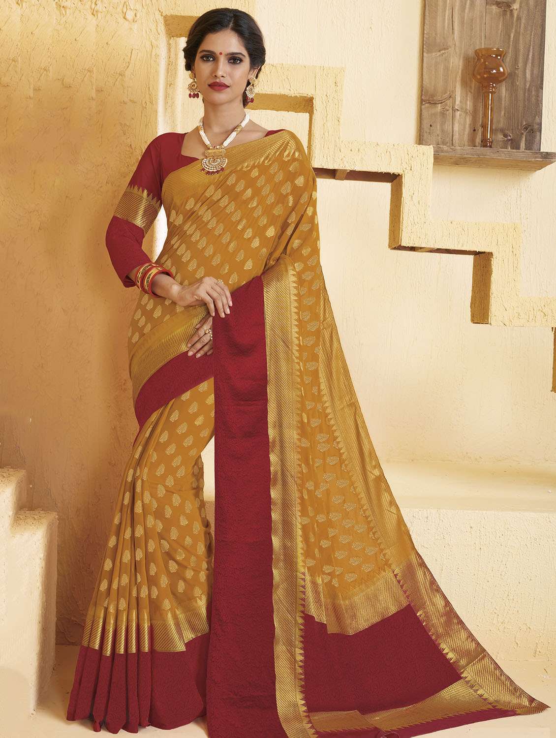 contrast bordered banarasi saree with blouse