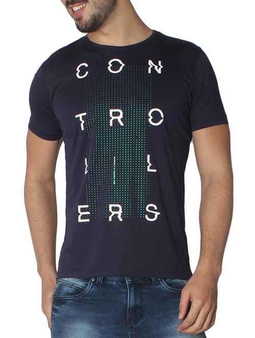 navy blue typographic front print t-shirt - 14789557 -  Standard Image - 0