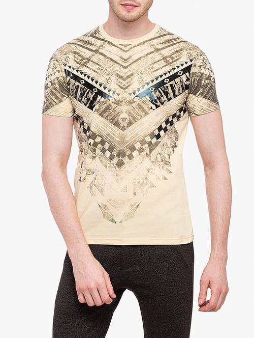 beige cotton all over print tshirt - 14789575 -  Standard Image - 0