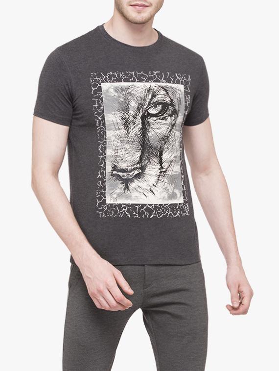 grey cotton front print tshirt - 14789595 -  Zoom Image - 0
